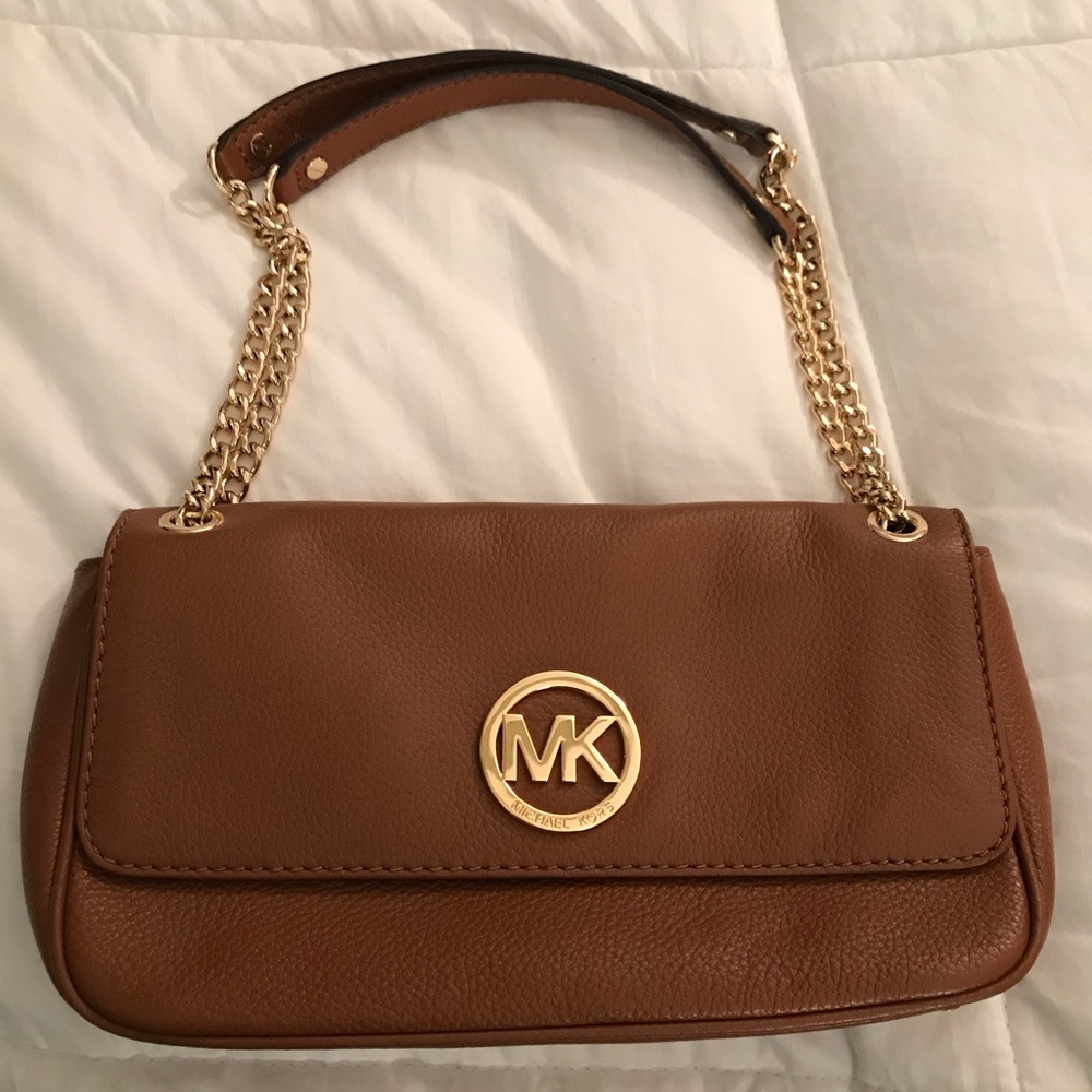 NEW! MICHAEL KORS Chain Shoulder Purse Leather Tan